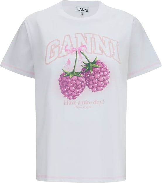 Ganni Raspberry Tee Bianco