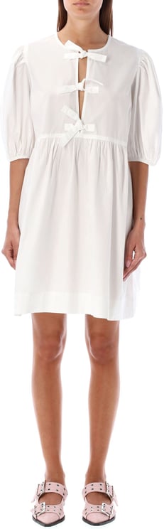 Ganni Tie String Popeline Dress Bianco