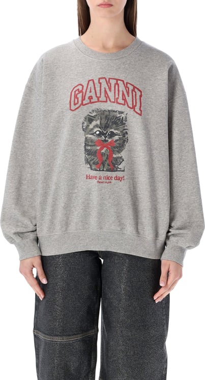 Ganni Crewneck Margot Kitty Cat Paloma Grey