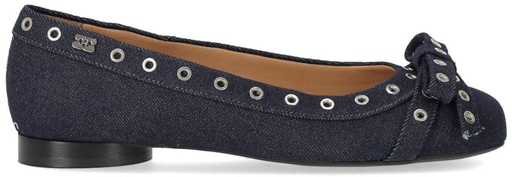 Ganni GANNI DENIM BALLET FLAT SHOE WITH BOWS