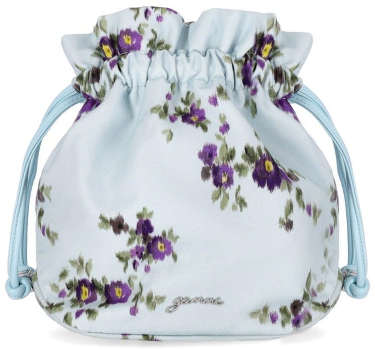 Ganni GANNI LIGHT BLUE FLORAL POUCH