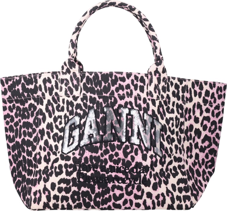 Ganni Leopard Printed Sequin Medium Tote