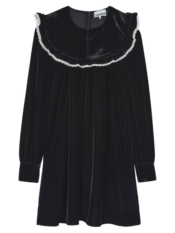 Ganni Neutrals Lace Wide Collar Velvet Mini Dress