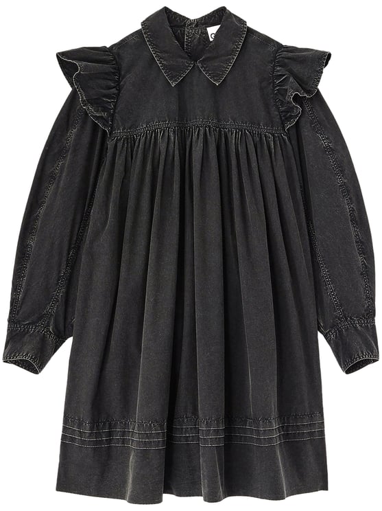 Ganni Garment Dyed Cotton Mini Frill Dress