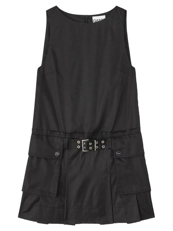 Ganni Neutrals Fitted Waistband Silver Buckle Mini Dress