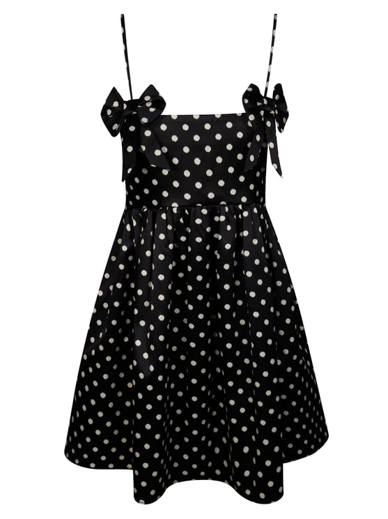Ganni Black Polka Dot Square Neck Mini Dress