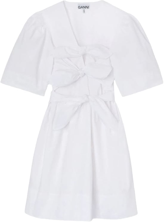 Ganni Stretch katoenen mini-jurk met strikbandjes