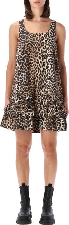 Ganni Mini Dress Ruffle Marrone
