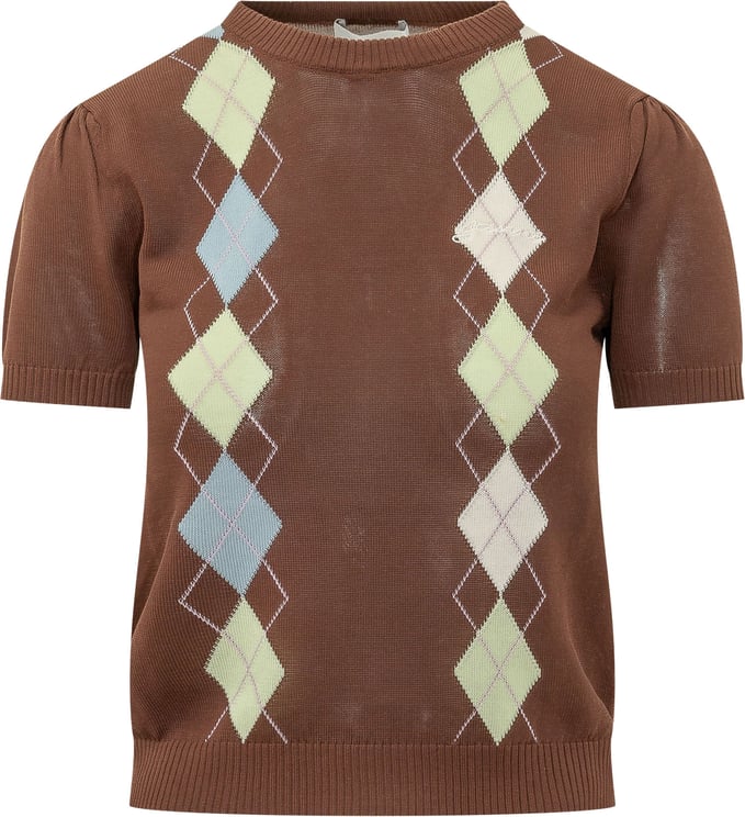 Ganni T-shirt Argyle con Maniche Corte
