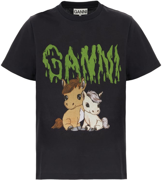 Ganni Ganni Charcoal cotton t-shirt