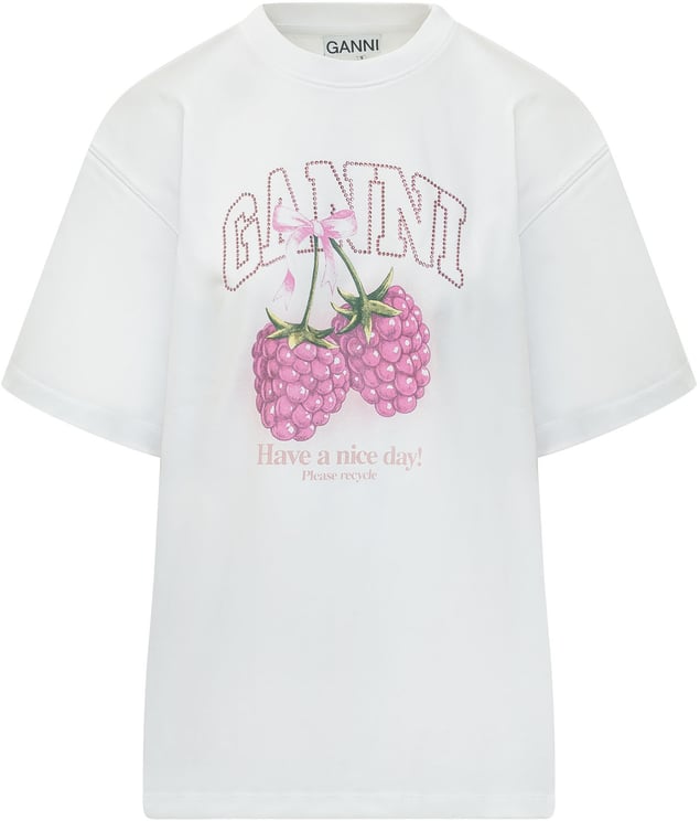 Ganni T-shirt con Stampa Frontale e Maniche Corte