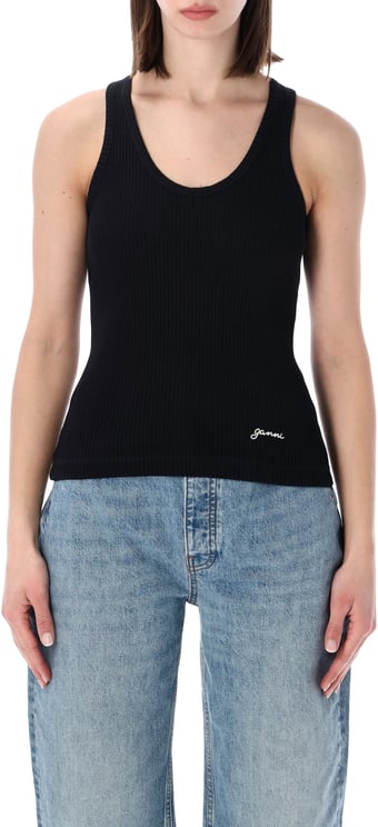 Ganni Cotton Rib Tank Top Nero