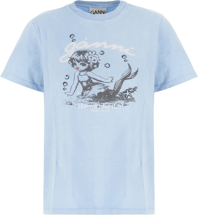 Ganni Ganni Light blue cotton t-shirt