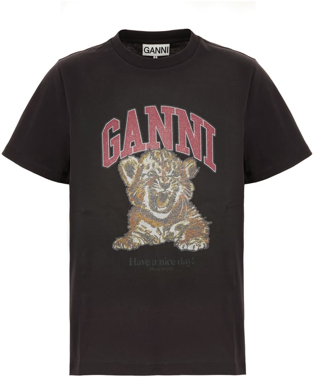 Ganni Ganni Charcoal cotton t-shirt
