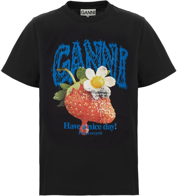 Ganni Ganni Charcoal cotton t-shirt