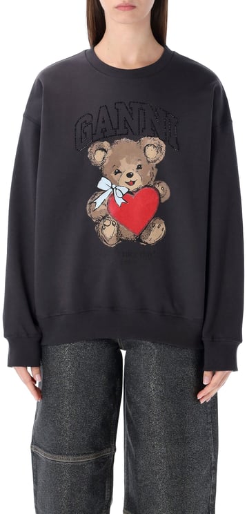 Ganni Crewneck Bear Rhinestone Phantom Black