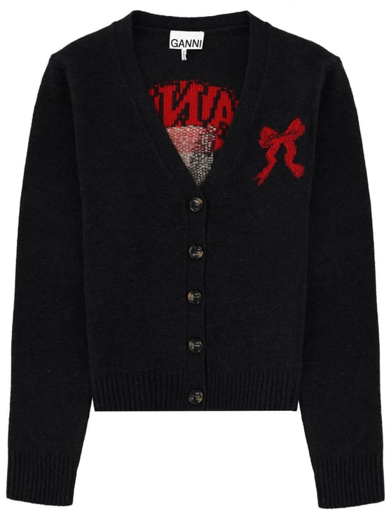 Ganni Graphics Bow Bunny Knit Cardigan