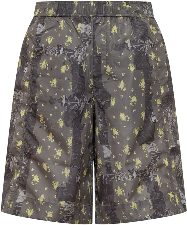 Ganni Short in Nylon con Stampa Astratta e Vita Elasticizzata