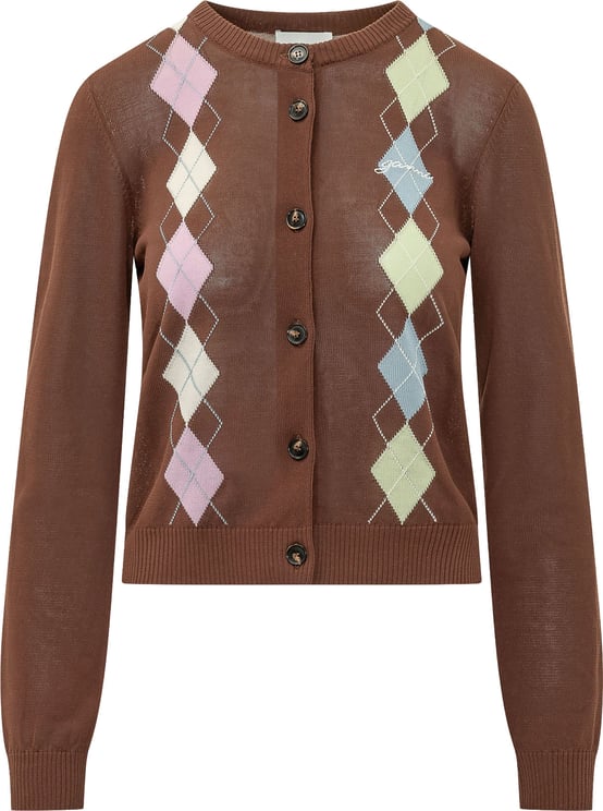 Ganni Cardigan Argyle con Bottoni