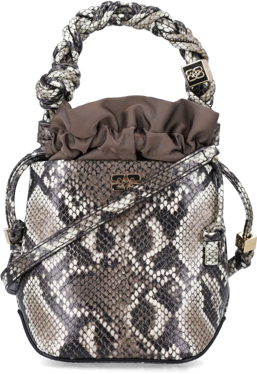 Ganni Bou Snakeskin-Embossed Bucket Bag
