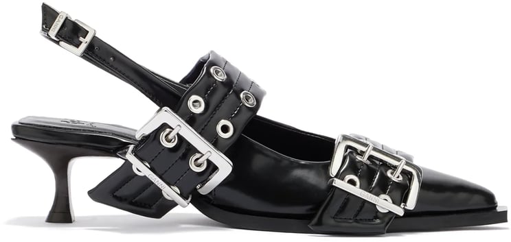 Ganni FEMININE BUCKLE KITTEN HEEL BOX OLEATEX BLACK