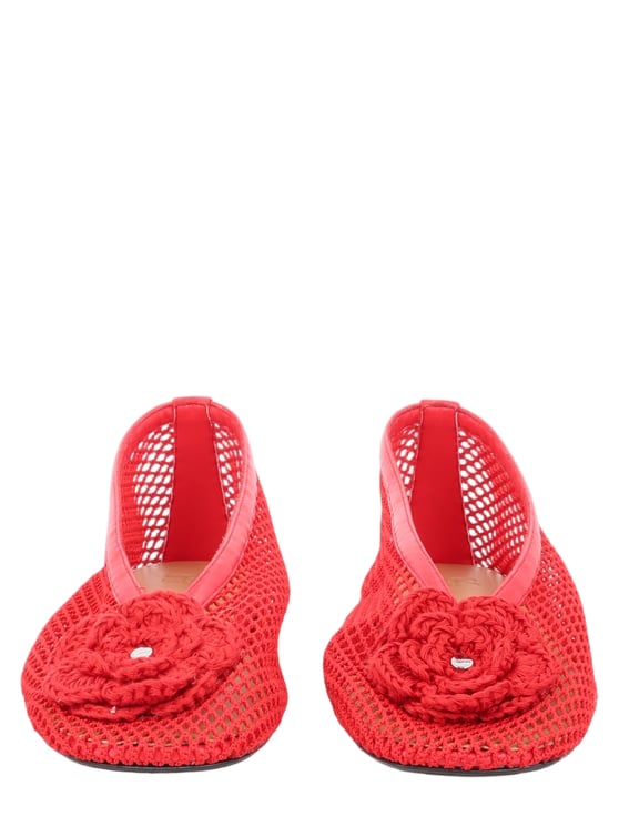Ganni Breathable Mesh Ballerina Flats with Crochet Floral Detail