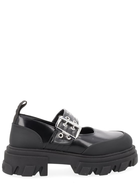 Ganni Logo Buckle Eyelets Platform Flats
