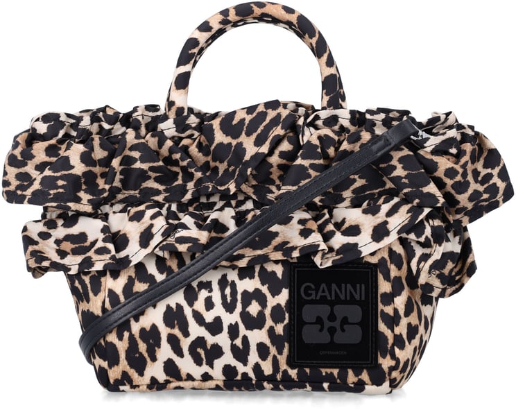 Ganni Mini Shopper Ruffle Leo