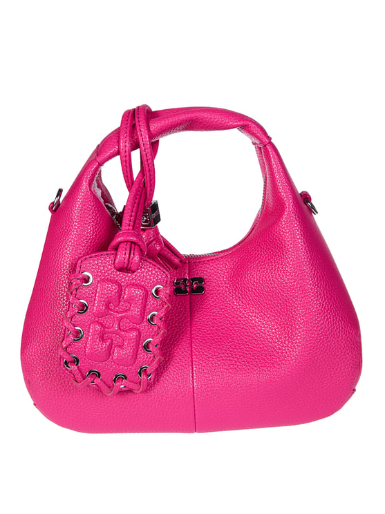 Ganni Vibrant Pink Hobo Mini Grained Handbag
