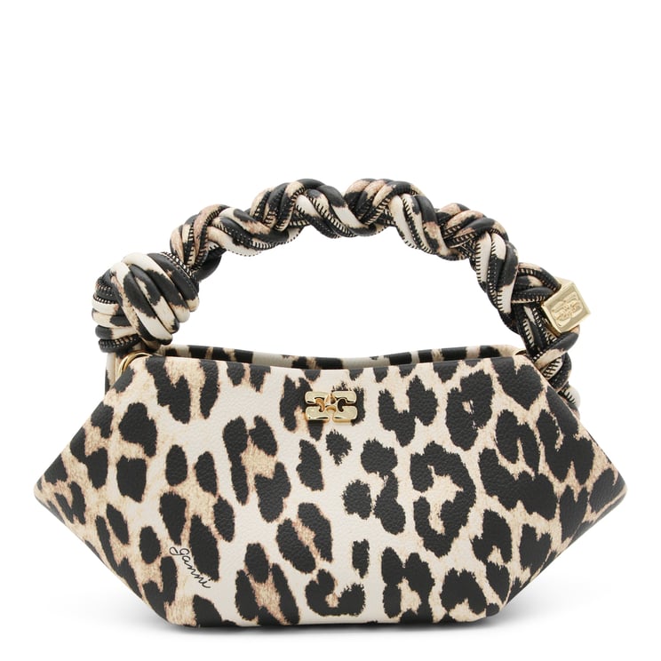 Ganni Leopard Print Bag with Braided Top Handle and Adjustable Strap