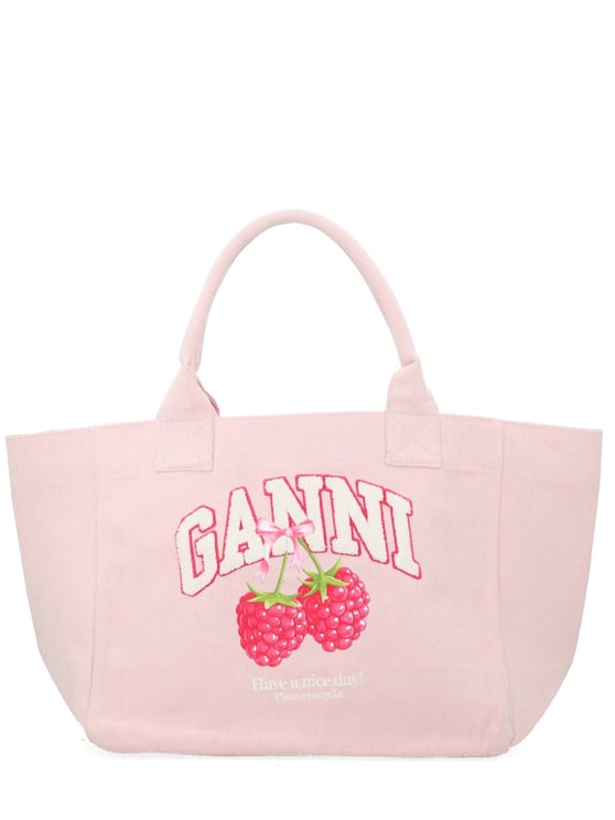 Ganni Raspberry Graphic Light Pink Background Tote Bag