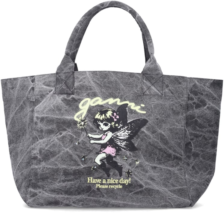 Ganni Tote Fairy Print Black Oister