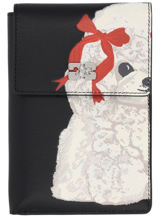 Ganni Black Puddle Whimsical Poodle Illustration Wallet