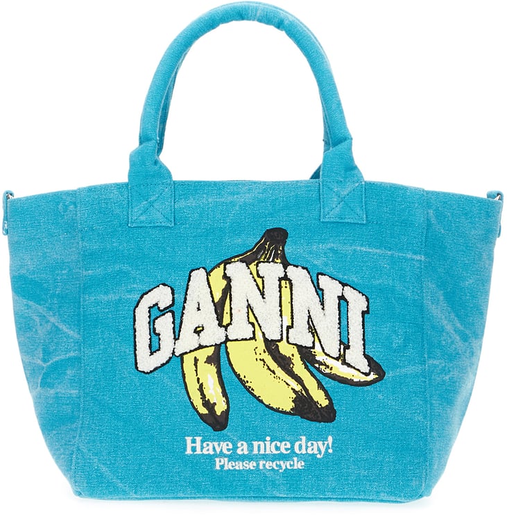 Ganni Ganni Turquoise canvas shopping bag