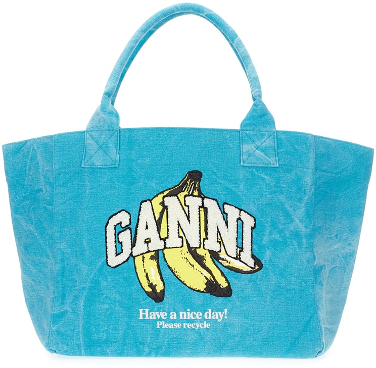 Ganni Ganni Turquoise canvas shopping bag