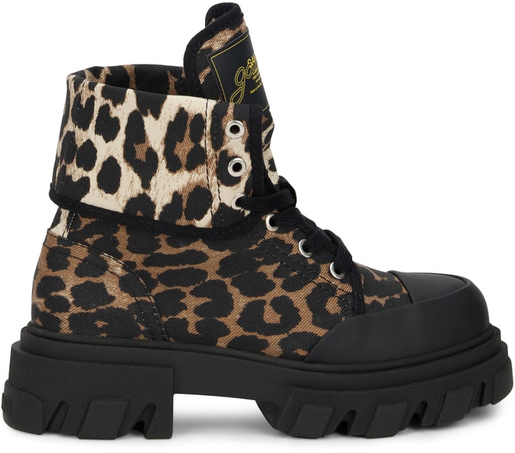 Ganni Leopard Print Ankle Boot with Sturdy Sole