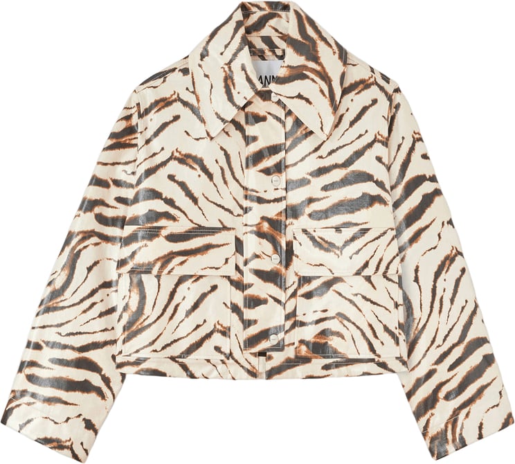 Ganni PRINTED LAMINATED COTTON CANVAS BARN JACKET