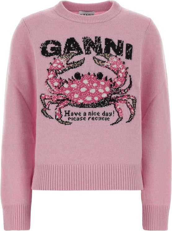 Ganni CRAB GRAPHIC WOOL CREWNECK