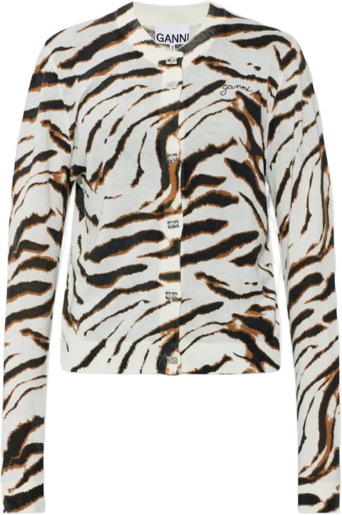Ganni SHEER PRINTED COTTON CARDIGAN