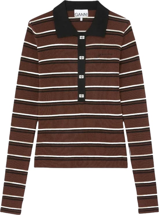 Ganni MINI RIBBED MERINO WOOL POLO SHIRT