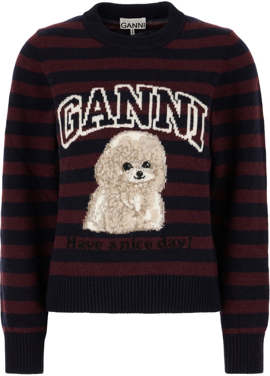 Ganni Ganni Embroidered wool blend sweater