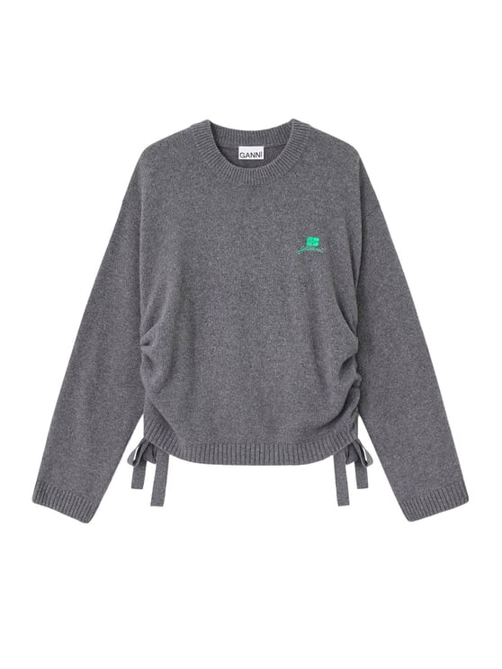 Ganni Grey Ruched Side Embroidered Sweater