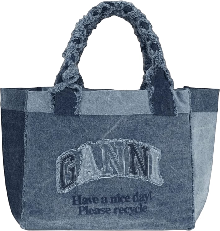 Ganni Medium Trapeze Denim Shopper Bag