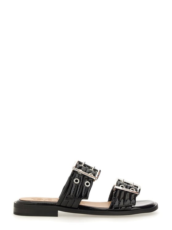 Ganni Glossy Finish Edgy Hardware Sandals
