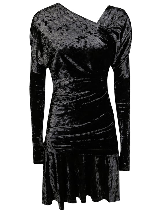 Ganni Velour Jersey Crossover Ruched Mini Dress