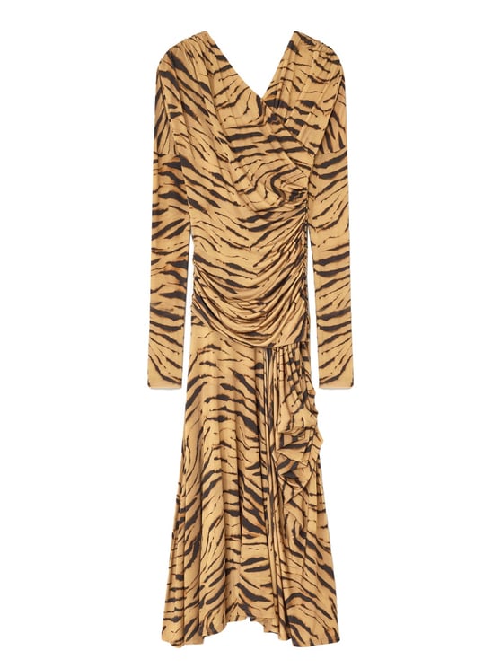 Ganni Tan Viscose-Blend Zebra Print Dress