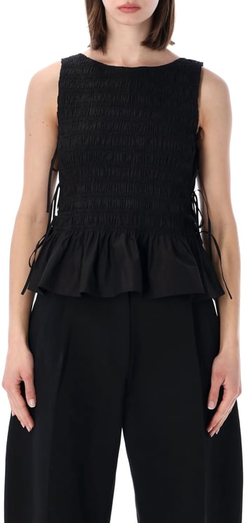 Ganni Smock Tie String Top Nero