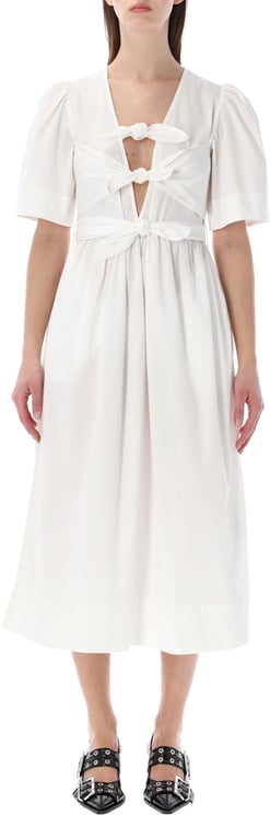 Ganni Cotton Long Dress Knot Birght White