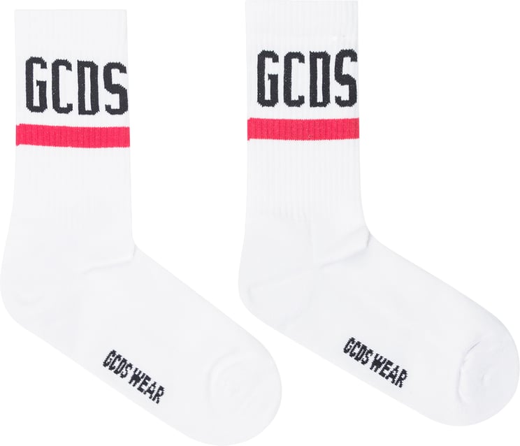 GCDS GCDS Calze Bianche con Logo e Riga Rossa