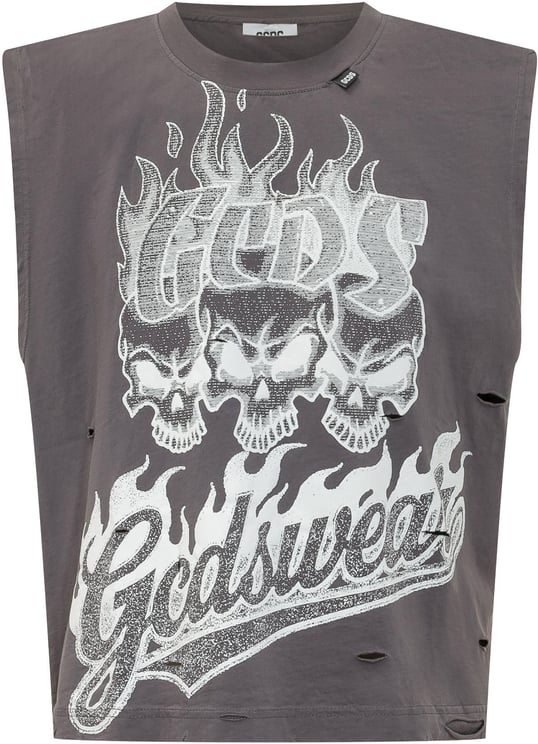 GCDS Riders Sleeveless Tee con Stampa Grafica